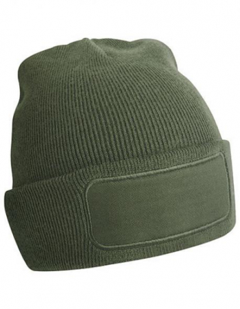 Beanie Olive Green / Baumwoll-Twill-Patch