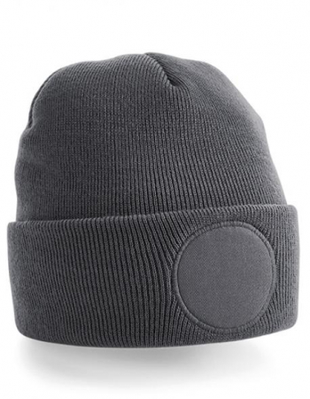 Beanie Graphite Grey / Baumwoll-Twill-Patch *rund*