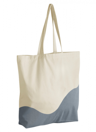 Organic Cotton Wave Print Maxi Tote Natur / Blue Grey