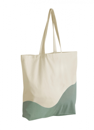 Organic Cotton Wave Print Maxi Tote Natur / Dusty Green