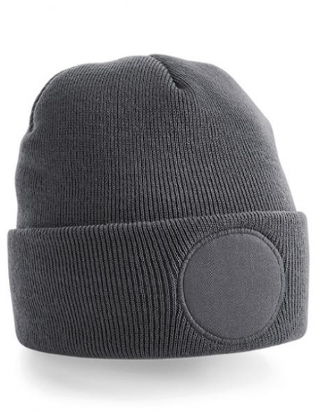 Beanie Graphite Grey / Baumwoll-Twill-Patch *rund*